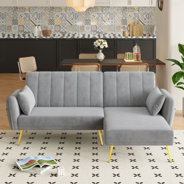 Ecksofa 191,5 x 130,5 x 80 cm in Grau – Schlafsofa mit verstellbarer Rückenlehne und Stauraumtaschen
