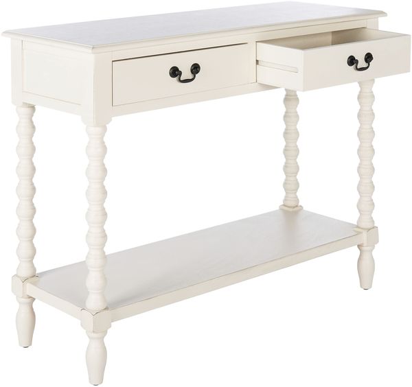 SAFAVIEH Zeitgenössisch Konsole aus Holz, Used-Look Weiß, 90 x 35 x 75 cm