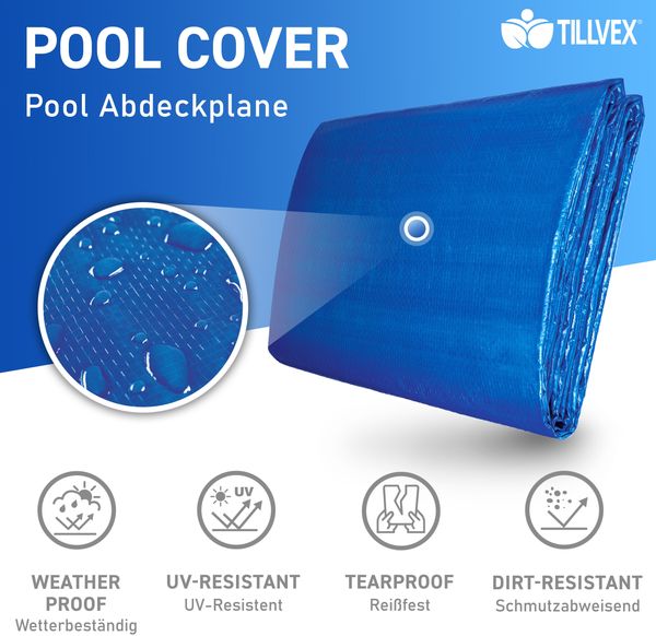 tillvex Pool Abdeckplane 221 x 150 cm Oval | Schwimmbecken Abdeckung UV-Stabil & reißfest | Schwimmbad Solarplane Bild 3