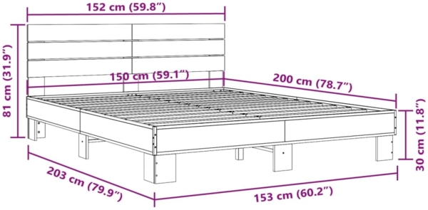vidaXL Bettgestell Schwarz 150x200 cm Holzwerkstoff und Metall 3280142 Bild 8