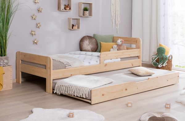 Einzelbett mit Rausfallschutz "Bennet" 100x200 Kiefer massiv