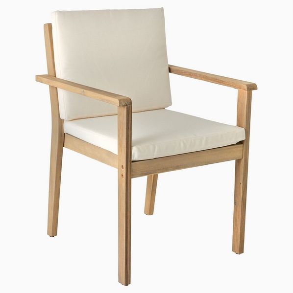 riess-ambiente Gartenstuhl KOPENHAGEN natur beige – Akazie, Niedriglehner, m. Kissen, wetterfest (Einzelartikel, 1 St), massiver Outdoor-Stuhl aus Massivholz – ideal für Terrasse & Garten