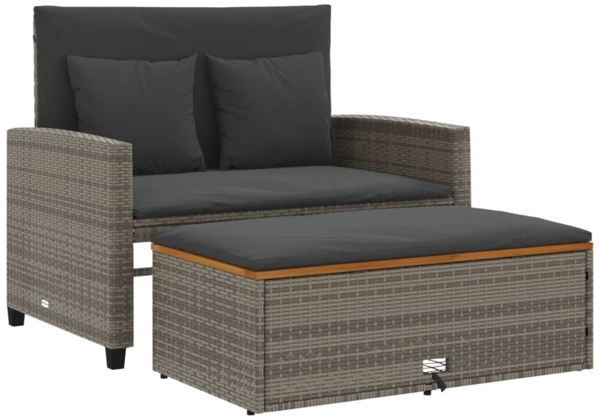 vidaXL Gartensofa mit Kissen 2-Sitzer Grau Poly Rattan & Akazienholz 365142