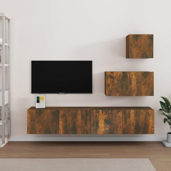 4-tlg. TV-Schrank-Set Räuchereiche Holzwerkstoff [3114643]