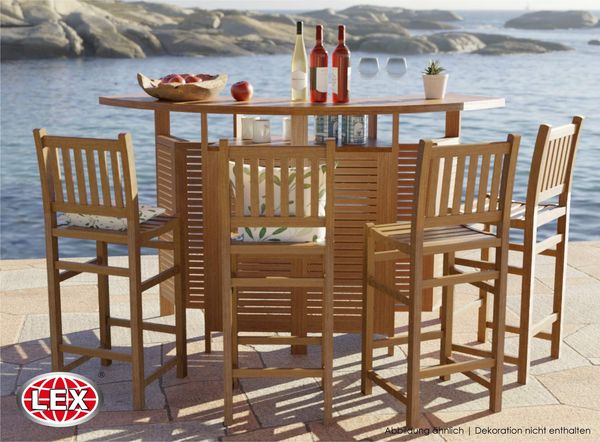 Bartresen Theke mit 4 Barhocker aus Teakholz Bartisch Tresen ausklappbar Hausbar