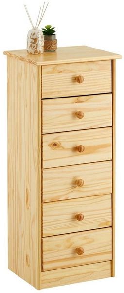 IDIMEX Kommode RONDO, Kommode Hochschrank mit 6 Schubladen Highboard Kiefer massiv lackiert