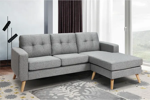 Vente-unique - Ecksofa - Ecke wechselbar - Stoff - Grau meliert - BARTOLOME