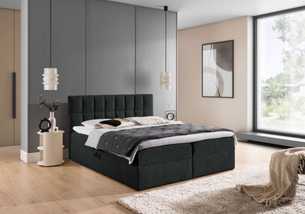 Boxspringbett Schlafzimmerbett DOMINGA PREMIUM 120x200cm Stoff Coral Schwarz