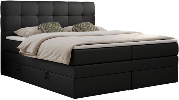 Boxspringbett mit Kopfteil und Topper, Polsterbett - LUKA-KING - 200x200cm - Schwarz Kunstleder - H4 Bild 3