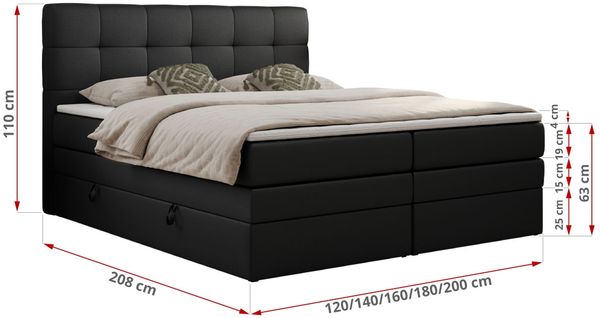 Boxspringbett mit Kopfteil und Topper, Polsterbett - LUKA-KING - 200x200cm - Schwarz Kunstleder - H4 Bild 5