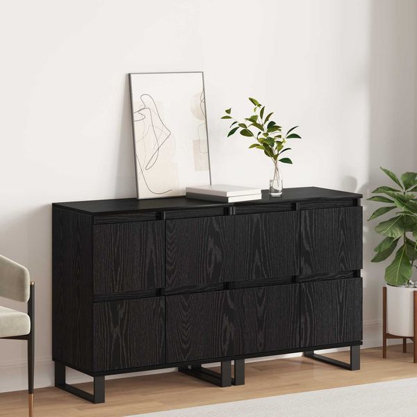 vidaXL Sideboard 2 pcs Schwarz Eichen-Optik 60 x 35 x 70 cm 3394547