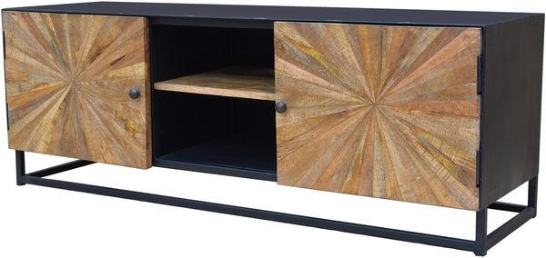 Lowboard >Madira< in Schwarz, Mangoholz/Metall - 140x50x40cm (BxHxT)