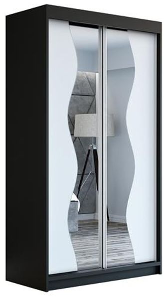 Schwebetürenschrank RIMA 2-türig Schrank 120 cm (mit Spiegel) Farbe: Schwarz , weiß