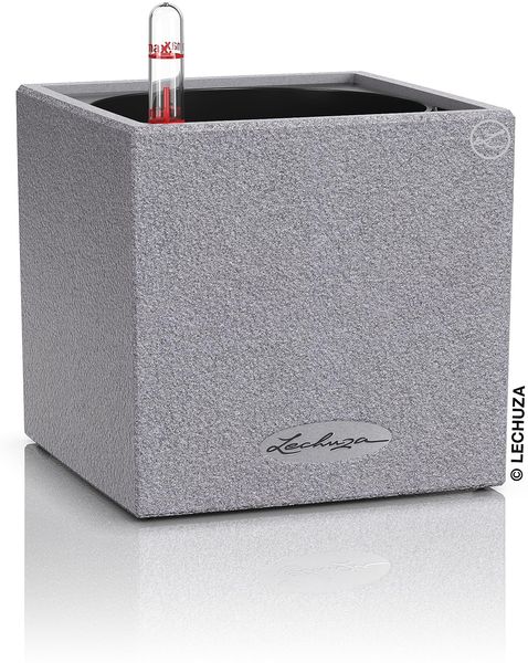 LECHUZA Canto Stone 14 hochwertiger Kräuterwürfel mit Stick-Bewässerungssystem, steingrau