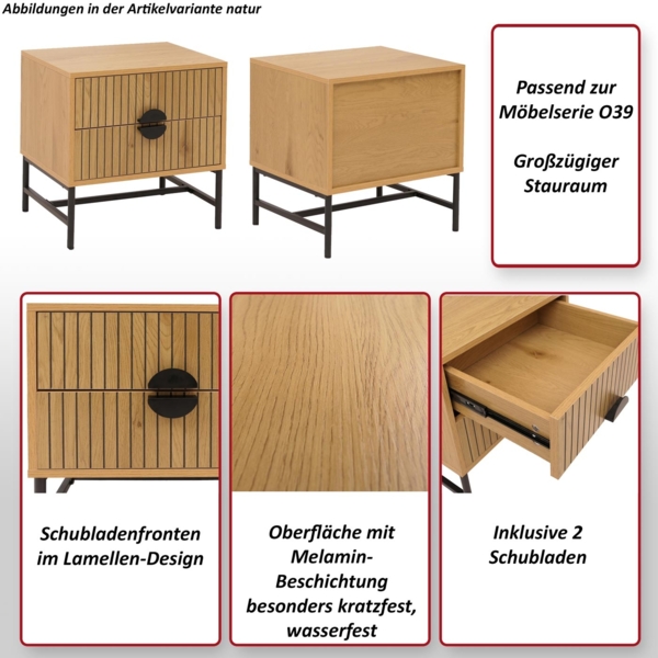 Nachttisch HWC-O39, Beistelltisch Nachtschrank Schrank, Schublade Melamin MDF Metall 50 x 48 x 39 cm ~ Holzoptik schwarz Bild 2