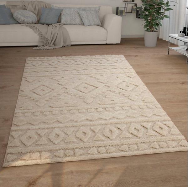 Paco Home Hochflor-Teppich Genua 746, rechteckig, Höhe: 34 mm, Uni Farben, Hoch-Tief Effekt, modernes Design, sehr weicher Flor