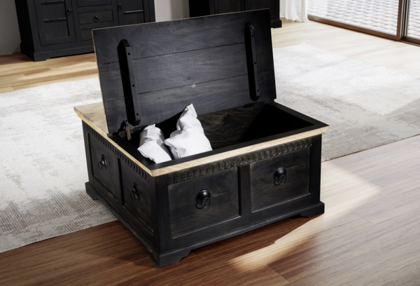 Couchtisch-Truhe 90x90cm 'Mumbai' Mango natur & schwarz