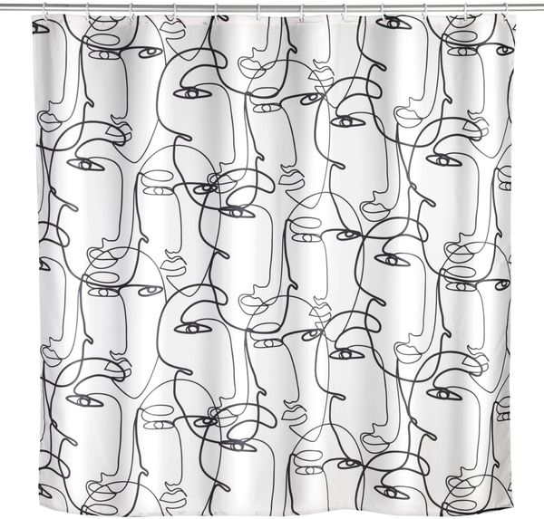 WENKO FACES Duschvohang 180 x 200 cm, Weiß/Schwarz