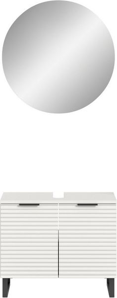 welltime Badmöbel-Set Litica, Breite 70 cm, hochwertige Rillenfräsung, Metallkufen, (2-St), best. aus.: Waschbeckenunterschrank, Spiegelschrank