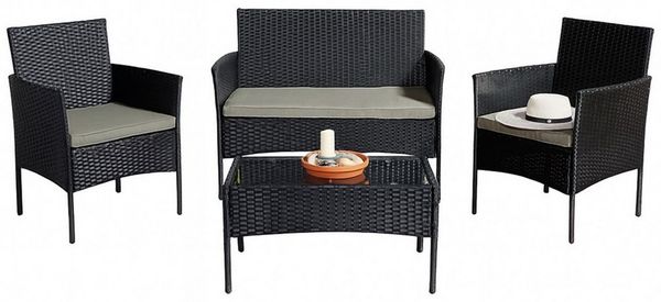 HTI-Living Gartenlounge-Set Gartenmöbel Anthrazit 4-teiliges Set Wiebke, (Stück, 4-tlg, 1 Zweisitzer, 2 Stühle, 1 Tisch), Sitzgruppe Terrassenmöbel