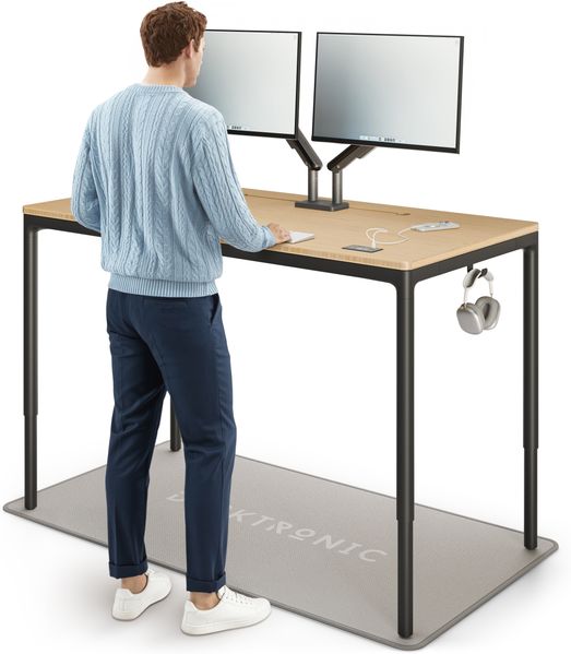 Desktronic Elektrisch höhenverstellbarer Schreibtisch HomeMax 160x80cm Schwarz/Bambus mit Memory-Funktion, Anti-Kollisions Technologie, USB-A und USB-C-Ladeanschlüssen