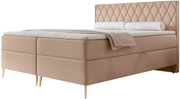 Selsey 'Caresso' Boxspringbett mit Bonellmatratze, Topper, Velours, beige, 140x200 cm