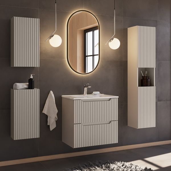 Badmöbel Set 5-teilig mit 60cm Waschtisch, kaschmir, NEWPORT-56-CASHMERE