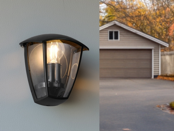 LED Außenwandleuchte Halbschale im Landhausstil Schwarz, Höhe 20cm