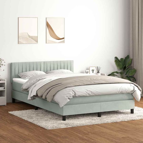 vidaXL Boxspringbett mit Matratze & LED Hellgrau 160x220 cm Samt 3317127