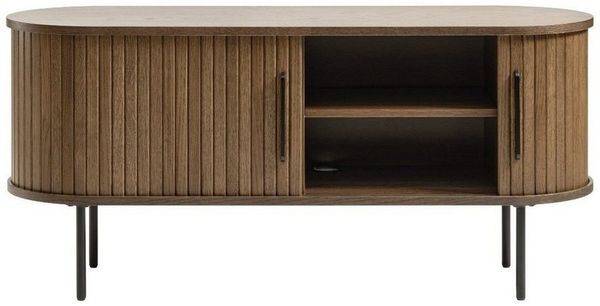 Liadomo Lowboard Uriel, TV-Möbel, TV-Board, TV-Unterschrank, 120 oder 180 cm Breite, Schiebetüren, Lamellen, schwarz, weiß, Natur, braun Bild 3