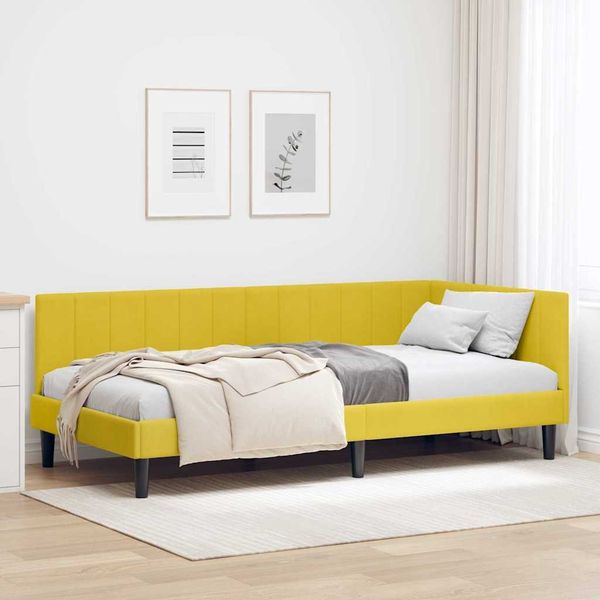 vidaXL Eckbettgestell mit Kopfteil Gelb 90 cm x 190 cm Samt 42016344