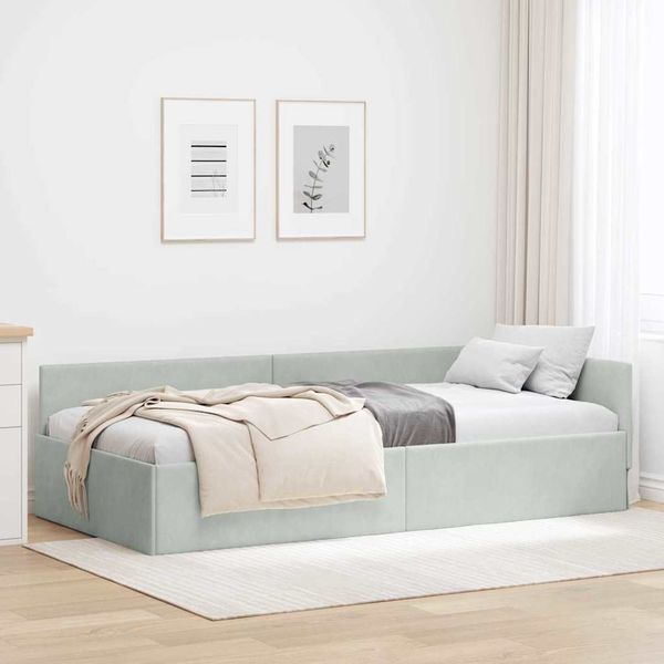 vidaXL Eckbettgestell mit Kopfteil Hellgrau 80 cm x 200 cm Samt 42016061