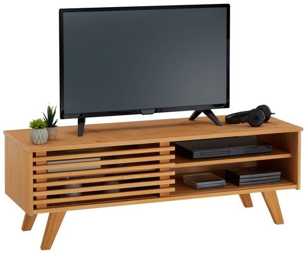IDIMEX Lowboard Sean, schöner Fernsehtisch mit 2 Fächer, praktisches TV Möbel mit Schiebetür, reizendes Sideboard aus massiver Kiefer gebeizt