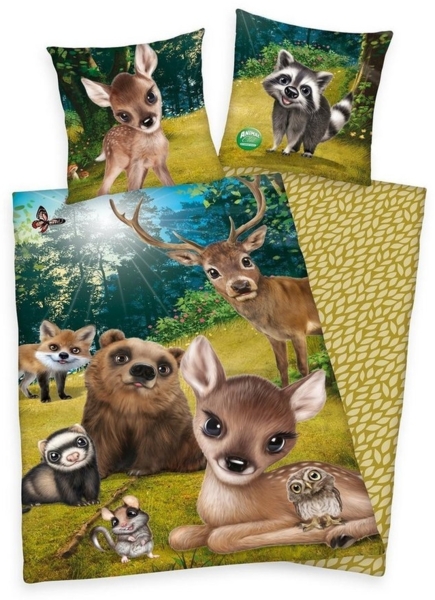 Herding Babybettwäsche ANIMAL, 135 x 200 cm, Grün, Braun, Baumwolle, 2 teilig, mit Reißverschluss