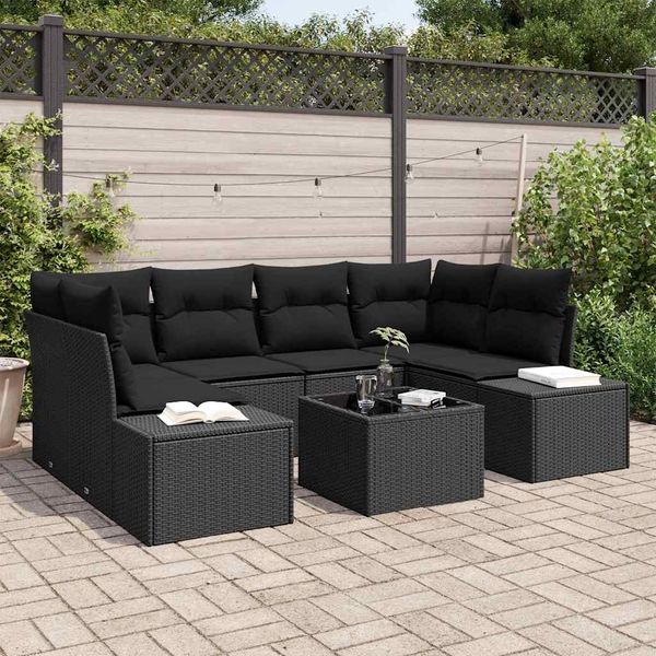 vidaXL Gartensofa-set mit Kissen 8 pcs Schwarz Poly-Rattan 3355632
