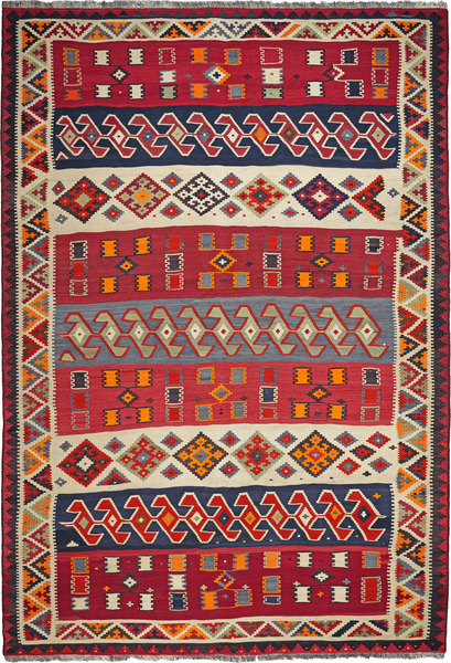 Looma 'Karo' Kelim Gashgai Old handgewebt, Schurwolle Bunt, 185x272 cm