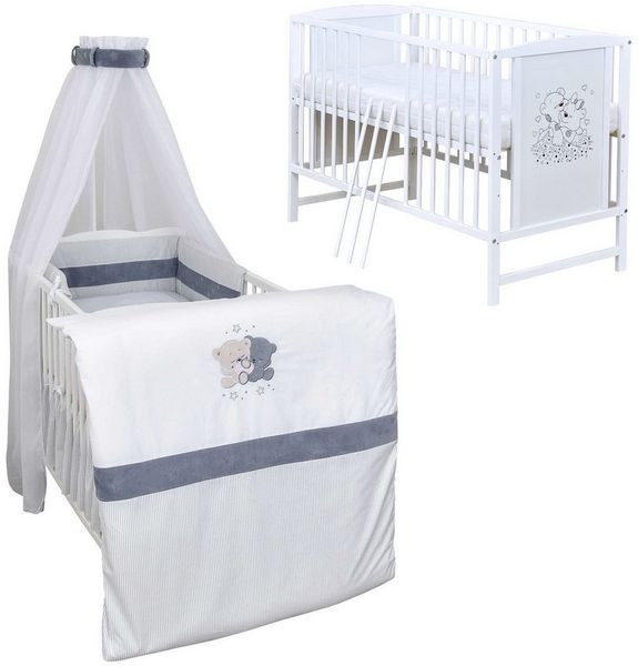 Baby-Delux Komplettbett Babybett Mia Komplettset, 10-tlg, Kinderbett 60x120 cm weiß, Bettset verschiedene Designs