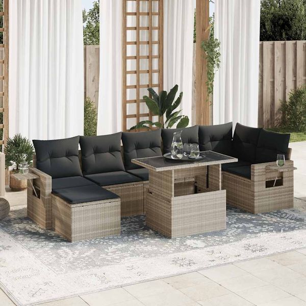 vidaXL 8-tlg. Garten-Sofagarnitur mit Kissen Hellgrau Poly Rattan 3326523