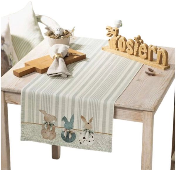 Home-trends24. de Tischläufer Hasentrio Tischdeko Osterhase Beige 40 x 140 Baumwolle Ostern, Ostern