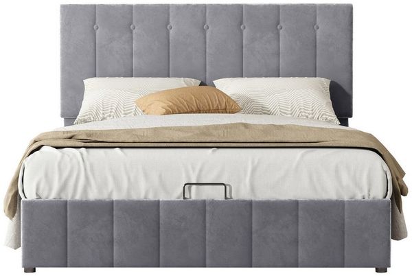 Sweiko Polsterbett, Doppelbett mit höhenverstellbarem kopfteil und Lattenrost, 140x200 cm