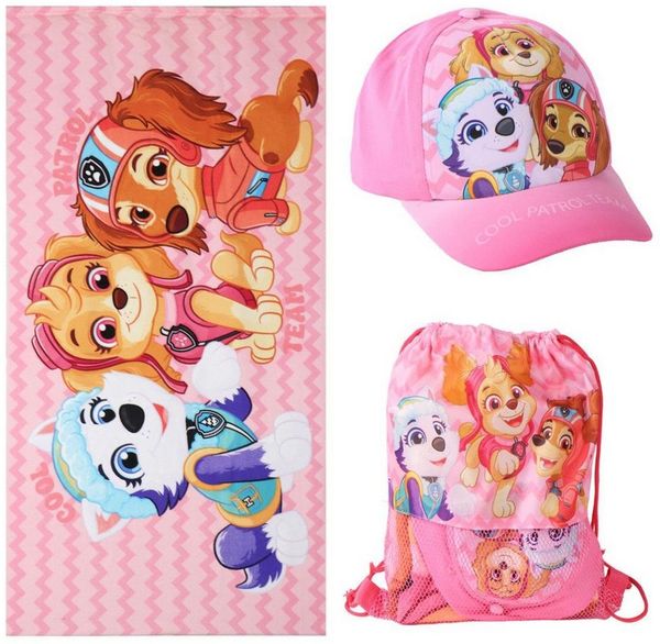 PAW PATROL Strandtuch Kinder Set mit Strandtuch 70 × 140 cm Turnbeutel und Baseballkappe