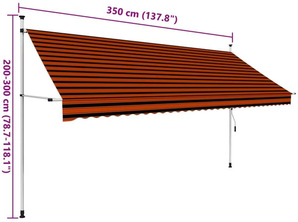 vidaXL Einziehbare Markise Handbetrieben 350 cm Orange und Braun 145839 Bild 8