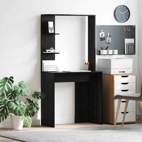 Schreibtisch, Bürotisch, Computertisch Schwarz Eichen-Optik 78,5 x 37 x 154,5 cm