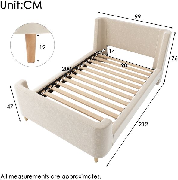 Kinder Schlittenbett 90x200 cm Samt Weltraum Motiv Beige Metall Massivholz Lattenrost Sicherheitsbett Junge Mädchen Bild 10