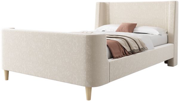 Kinder Schlittenbett 90x200 cm Samt Weltraum Motiv Beige Metall Massivholz Lattenrost Sicherheitsbett Junge Mädchen Bild 9
