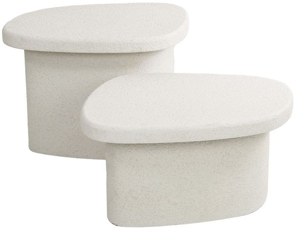 Couchtisch 2er-Set Marbre, Marmor-Komposit mit Säulengestell, modern, creme, organische Form