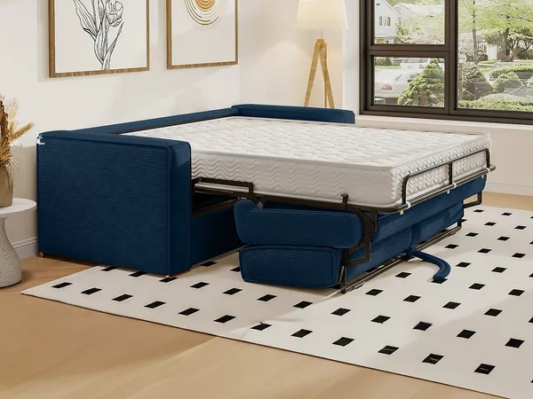 Vente-unique - LORETO Sofa SamtStoff Blau - B 223 cm95 cm x H 90 cm x L 215 cm