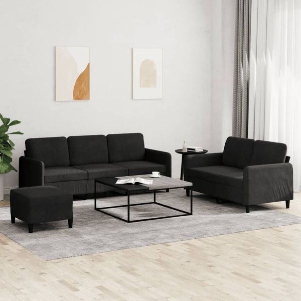 vidaXL 3-tlg. Sofagarnitur Schwarz Samt 3202029