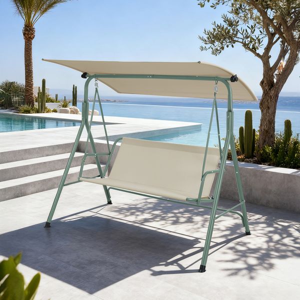 Hollywoodschaukel Satten 3-Sitzer 173x119x153 cm Hellgrün/Beige [en. casa]