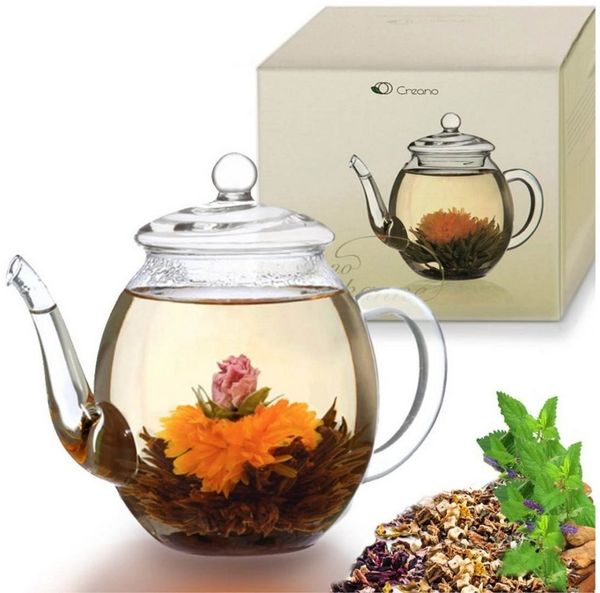 Creano Teekanne Teekanne 500ml, 0,5 l, (1er-Set, 2-St, Teekanne & Deckel), tropffrei